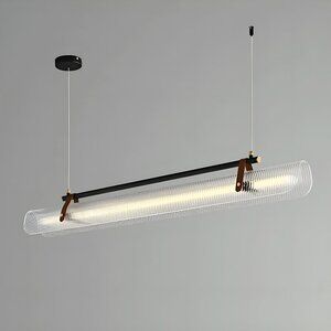 Modern Rectangle Chandelier – Black Metal & Leather Design